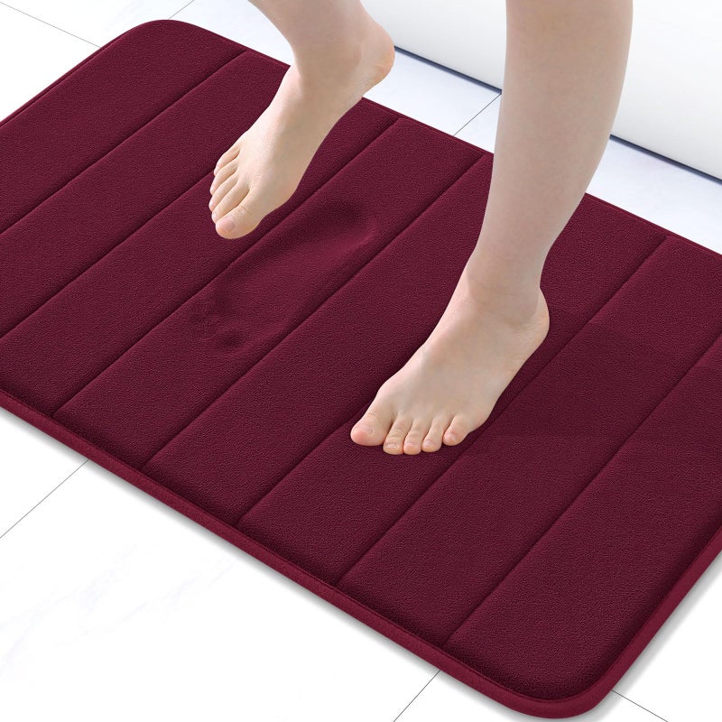 Buganda Memory Foam Bath Mat, 24" x 16", Ultra Soft and Non-Slip Bathroom Rugs, Water Absorbent and Machine Washable Bath Rug for Bathroom, Shower, and Tub, Burgundy - Image 1